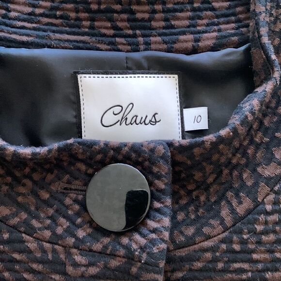 Vintage Chaus Brown Black Patterned‎ 3 button 3/4 sleeve blazer jacket - Picture 10 of 12